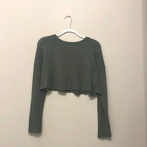 Light Green Cropped Waffle Sweater